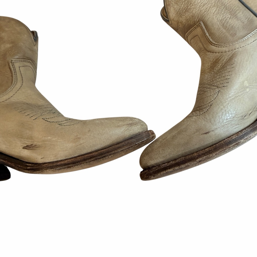 Frye Leather Western Ankle Boots Women 6.5 B Tan Distressed Cowboy Made Mexico - Picture 11 of 16